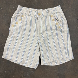 Sundance Linen Shorts Womens Size 10 Beige Striped Button Accent 30" x 8"